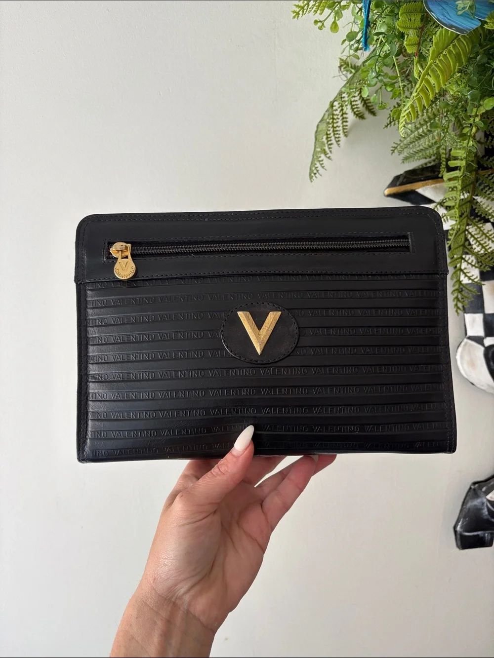 Authentic Valentino Black Embossed Clutch